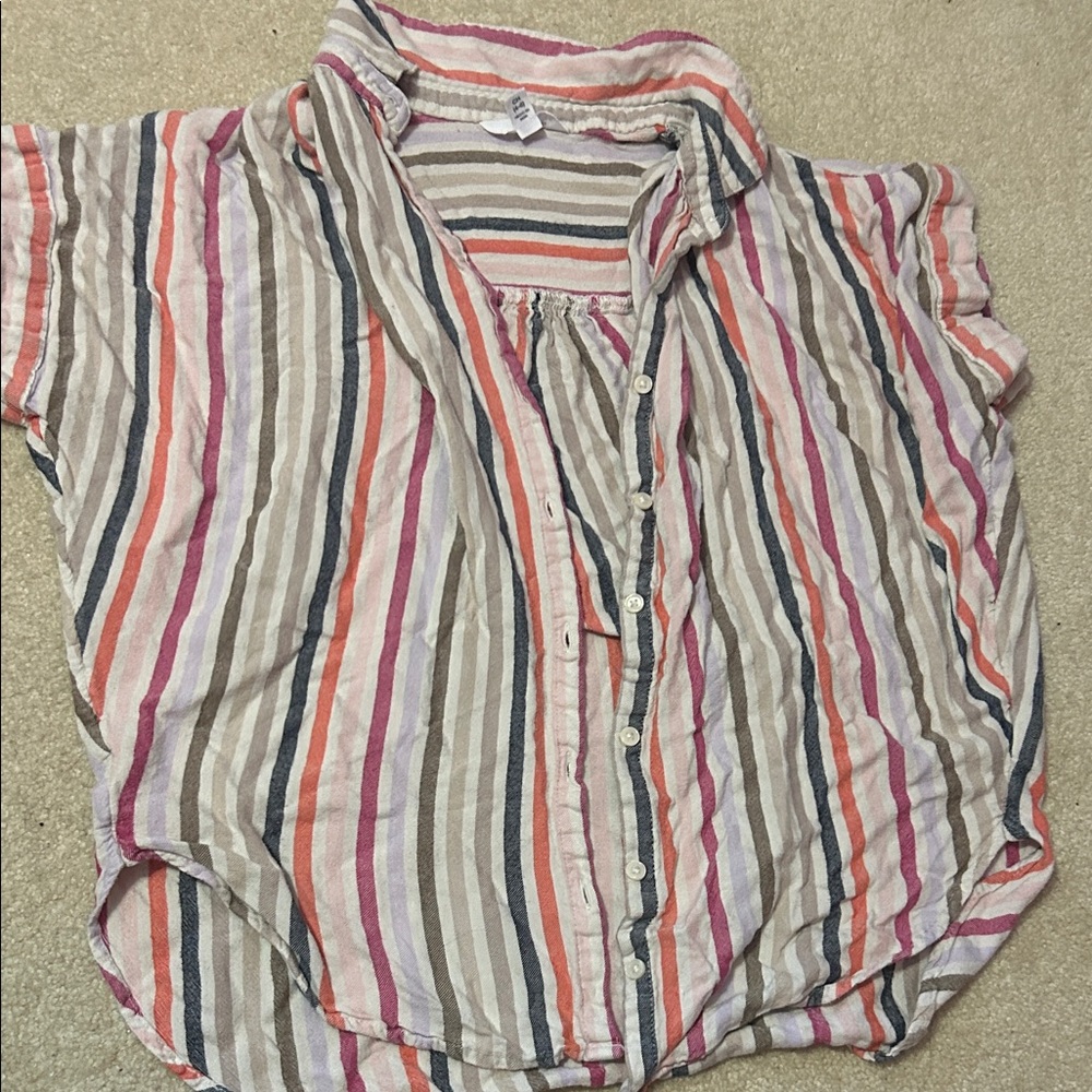 Time and Tru Multicolor Striped Button-Down Shirt